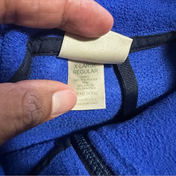 Vtg 90s LL Bean Blue Fleece Snap Front Pullover Sweater USA Old Logo Boxy Men XL - Picture 3 of 13